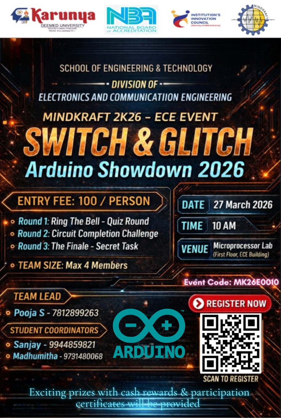 MindKraft'26 - Switch and Glitch Technical Event Poster 